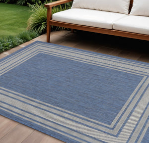 HomeRoots 6' Denim Blue & Ivory Geometric Area Rug - Stylish Indoor/Outdoor, Durable, Easy-Clean, Modern Design 572871