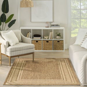 HomeRoots 6' Natural Geometric Indoor/Outdoor Area Rug - Durable, Stylish, Low-Maintenance for Versatile Spaces 572875