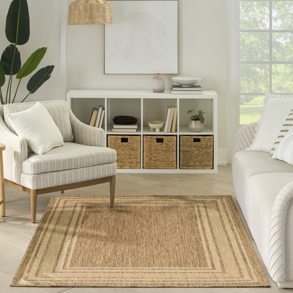 HomeRoots 6' Natural Geometric Indoor/Outdoor Area Rug - Durable, Stylish, Low-Maintenance for Versatile Spaces 572875