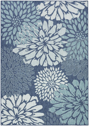 HomeRoots 6' X 9' Navy Blue Floral Area Rug - Durable Indoor/Outdoor Design, Easy Care, Timeless Elegance 572888