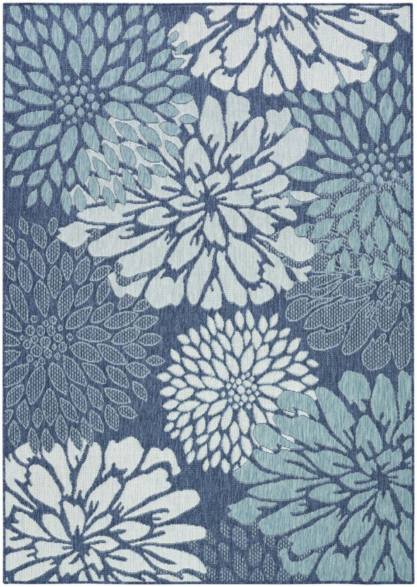 HomeRoots 6' X 9' Navy Blue Floral Area Rug - Durable Indoor/Outdoor Design, Easy Care, Timeless Elegance 572888