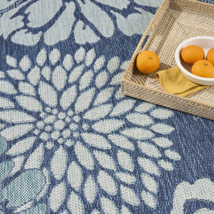 HomeRoots 6' X 9' Navy Blue Floral Area Rug - Durable Indoor/Outdoor Design, Easy Care, Timeless Elegance 572888
