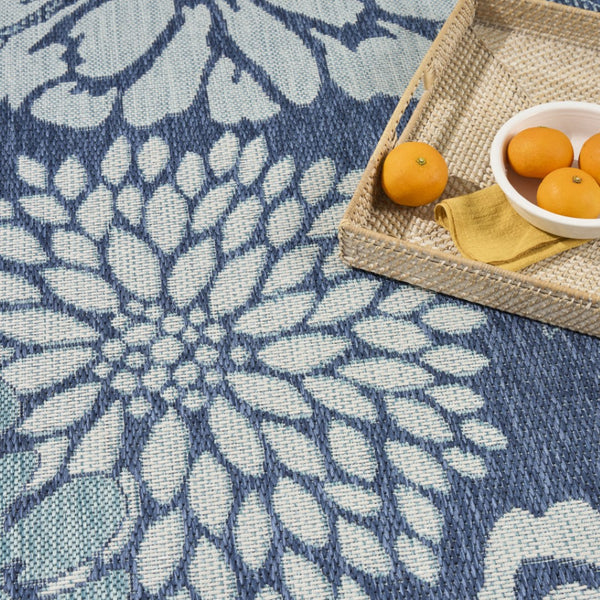 HomeRoots 6' X 9' Navy Blue Floral Area Rug - Durable Indoor/Outdoor Design, Easy Care, Timeless Elegance 572888