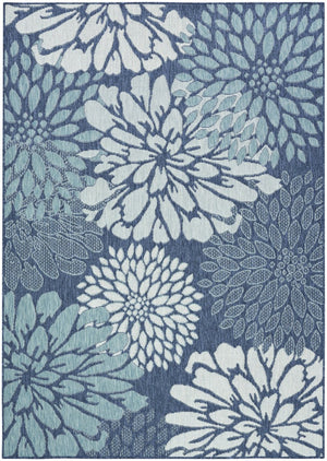 HomeRoots 6' X 9' Navy Blue Floral Area Rug - Durable Indoor/Outdoor Design, Easy Care, Timeless Elegance 572888