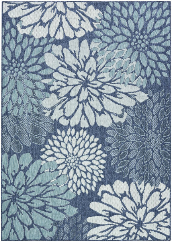 HomeRoots 6' X 9' Navy Blue Floral Area Rug - Durable Indoor/Outdoor Design, Easy Care, Timeless Elegance 572888