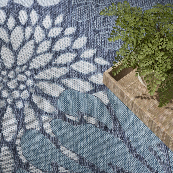 HomeRoots 8' X 10' Navy Blue Floral Area Rug - Stylish Indoor/Outdoor Accent for Easy Care & Timeless Elegance 572892