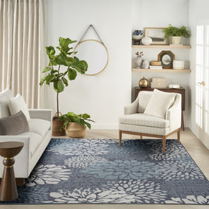HomeRoots 8' X 10' Navy Blue Floral Area Rug - Stylish Indoor/Outdoor Accent for Easy Care & Timeless Elegance 572892