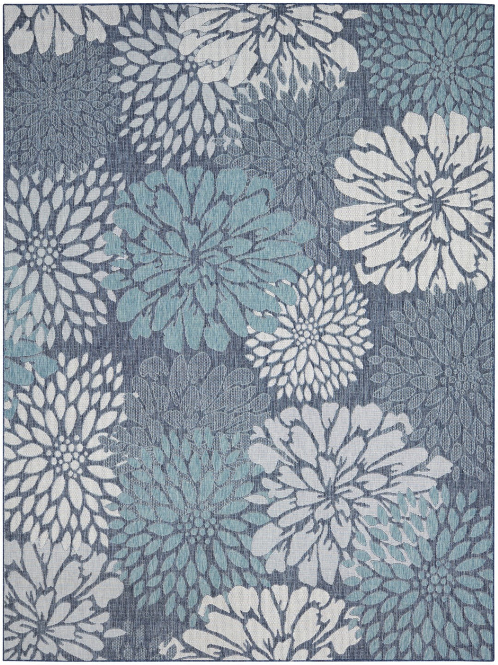 HomeRoots 8' X 10' Navy Blue Floral Area Rug - Stylish Indoor/Outdoor Accent for Easy Care & Timeless Elegance 572892