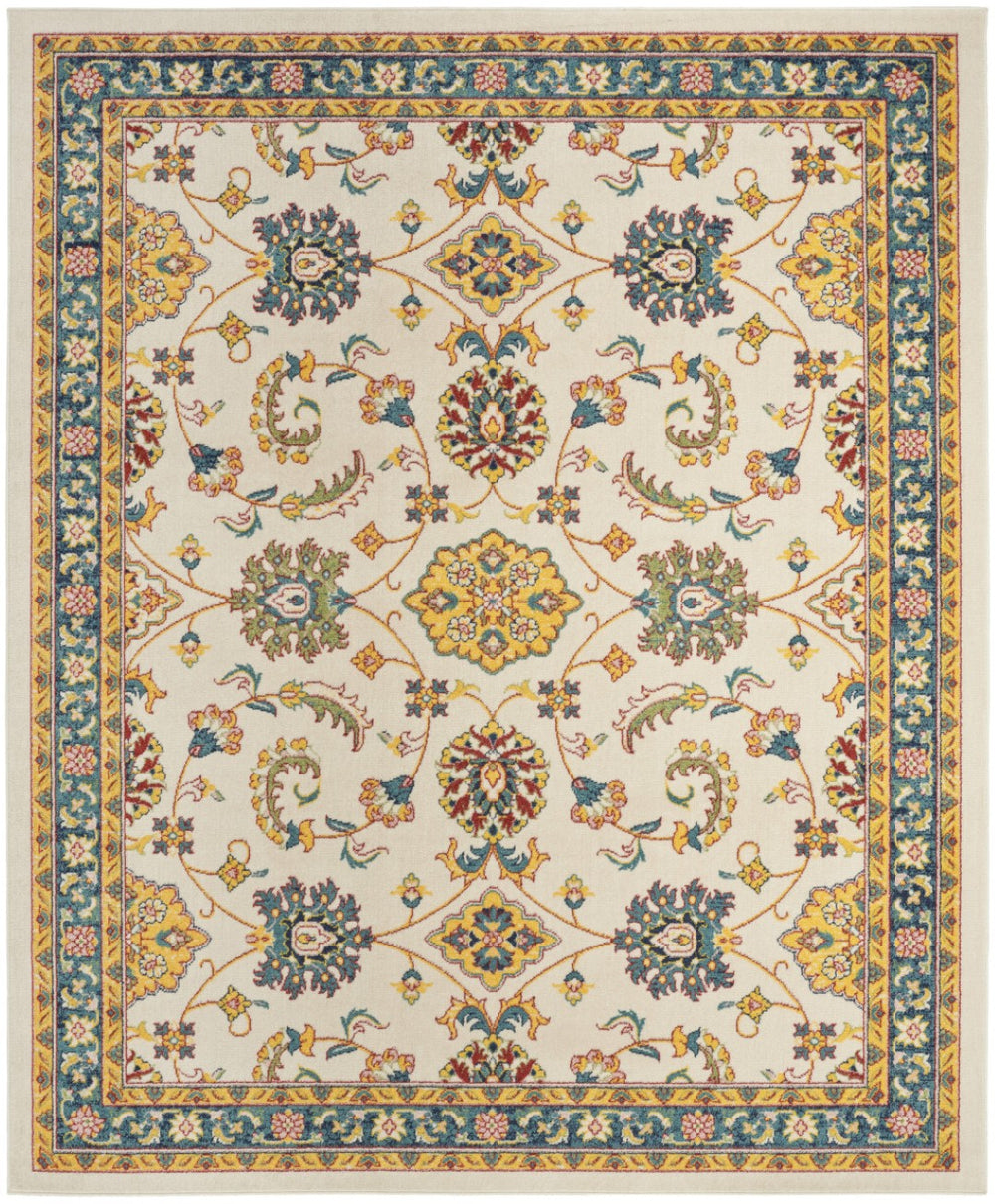 HomeRoots 6' X 9' Elegant Ivory and Gold Floral Area Rug for Indoor/Outdoor Spaces - Durable & Stylish Design 572898
