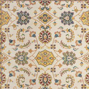 HomeRoots 6' X 9' Elegant Ivory and Gold Floral Area Rug for Indoor/Outdoor Spaces - Durable & Stylish Design 572898