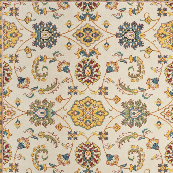 HomeRoots 6' X 9' Elegant Ivory and Gold Floral Area Rug for Indoor/Outdoor Spaces - Durable & Stylish Design 572898