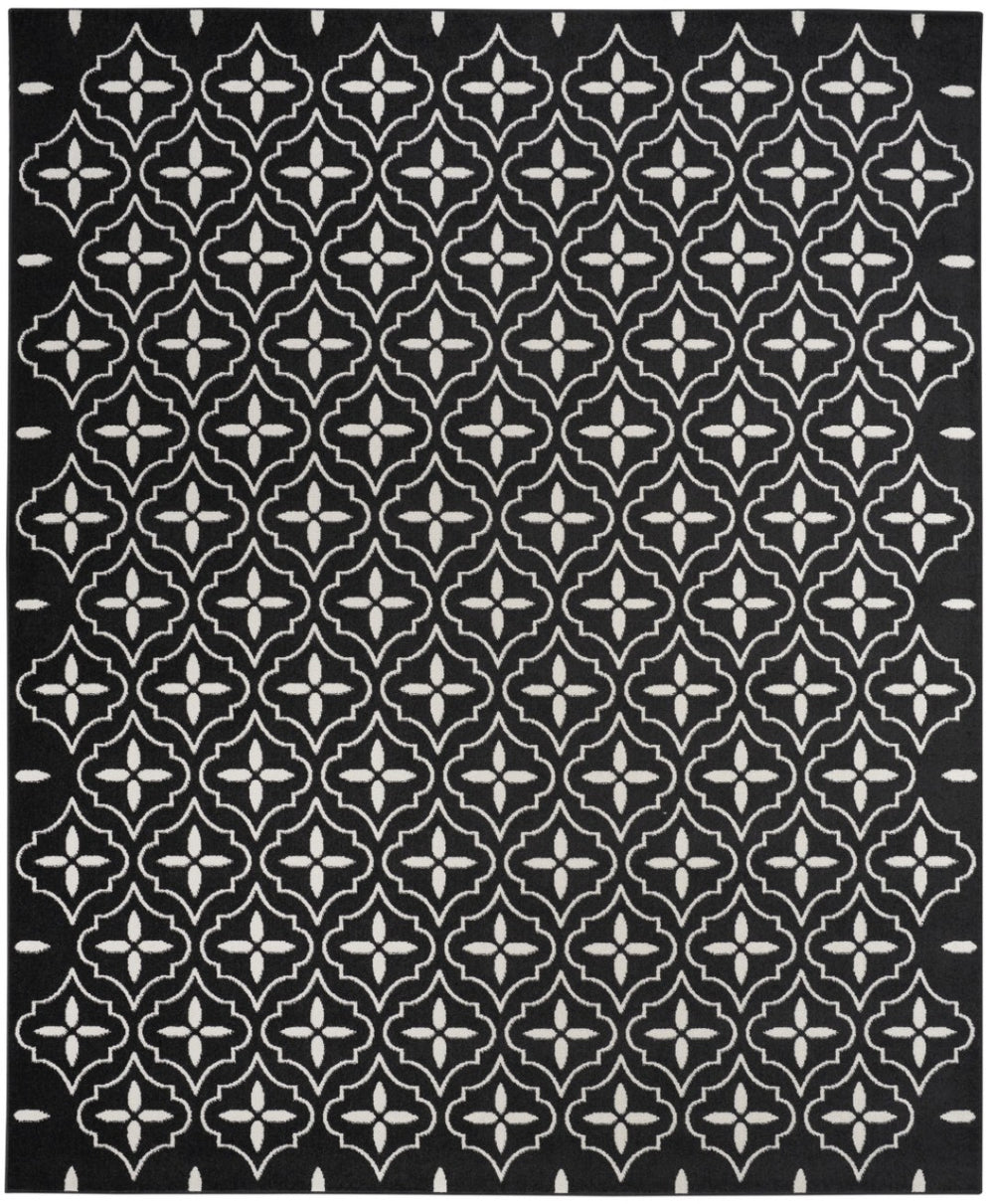 HomeRoots 6' X 9' Black and Ivory Geometric Area Rug – Stylish Indoor/Outdoor Durable Design for Modern Spaces 572904