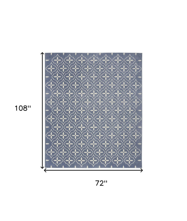 HomeRoots 6' Geometric Blue & Ivory Area Rug - Durable Indoor/Outdoor Design for Modern Spaces & Easy Care 572905