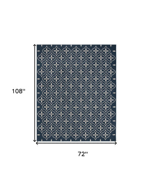 HomeRoots 6' X 9' Stylish Navy Blue & Ivory Geometric Area Rug for Indoor & Outdoor Use - Durable & Easy Care! 572906