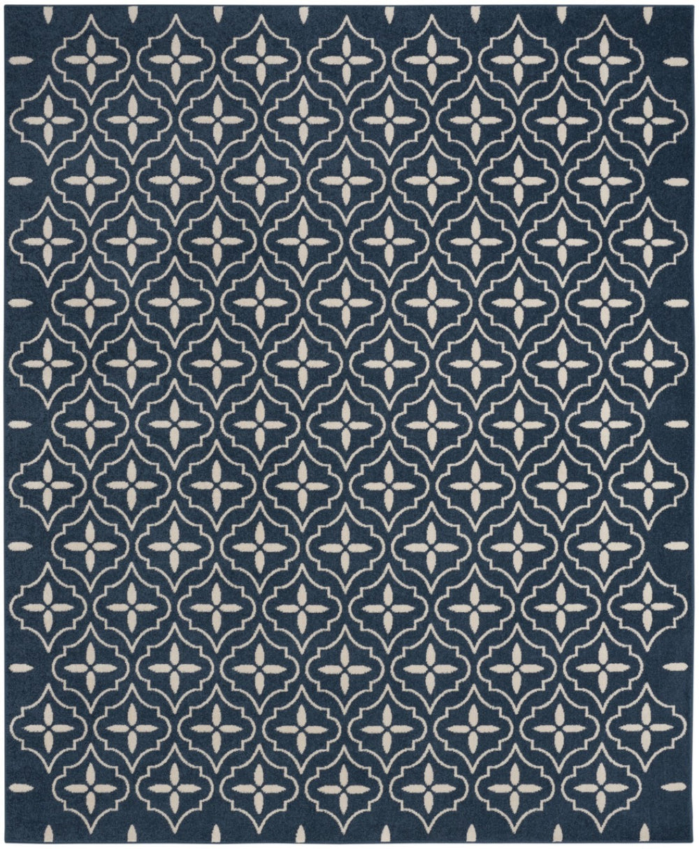 HomeRoots 6' X 9' Stylish Navy Blue & Ivory Geometric Area Rug for Indoor & Outdoor Use - Durable & Easy Care! 572906