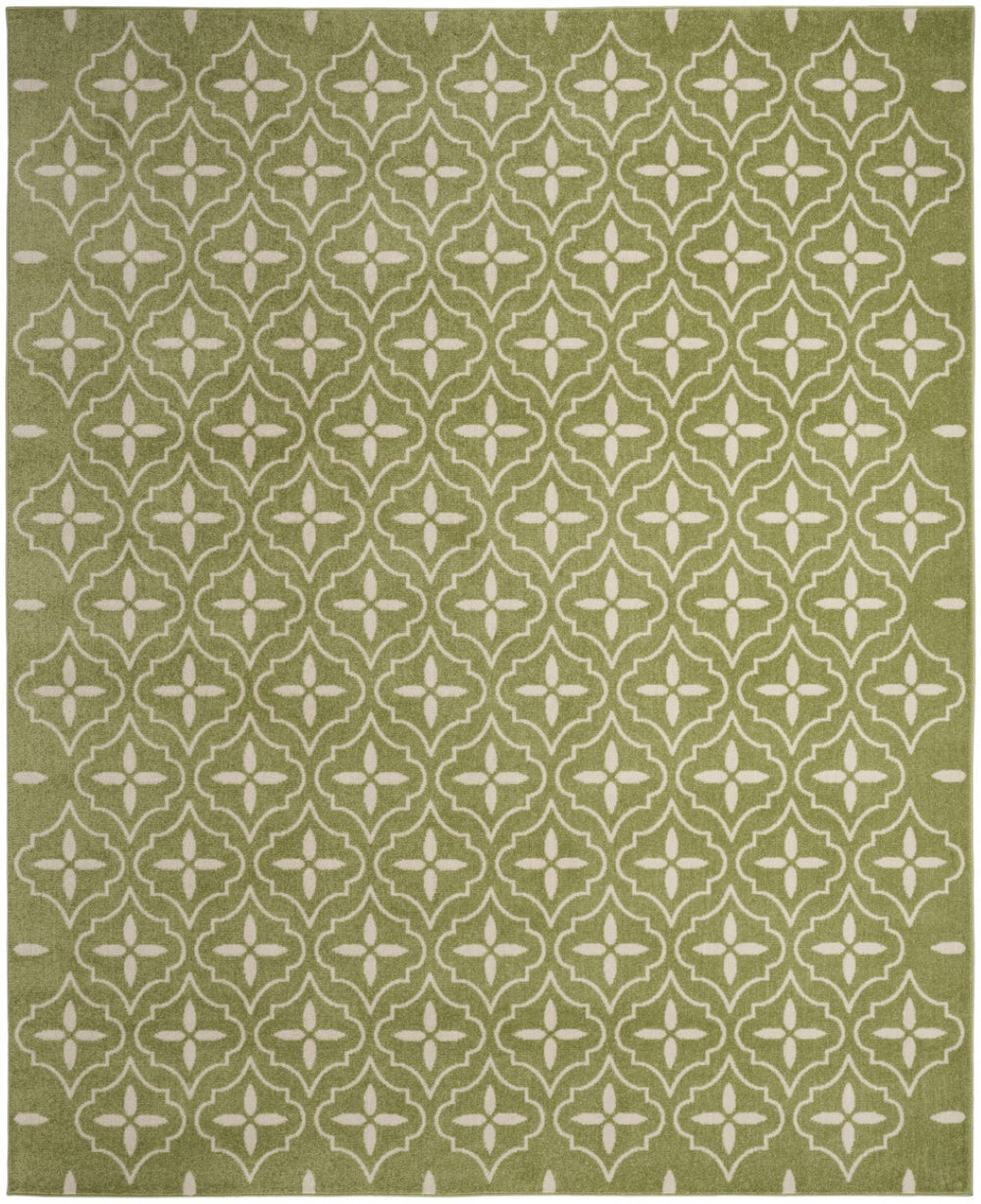 HomeRoots 6' Green and Ivory Geometric Area Rug - Stylish Indoor-Outdoor Design, Easy Care for Every Space! 572907
