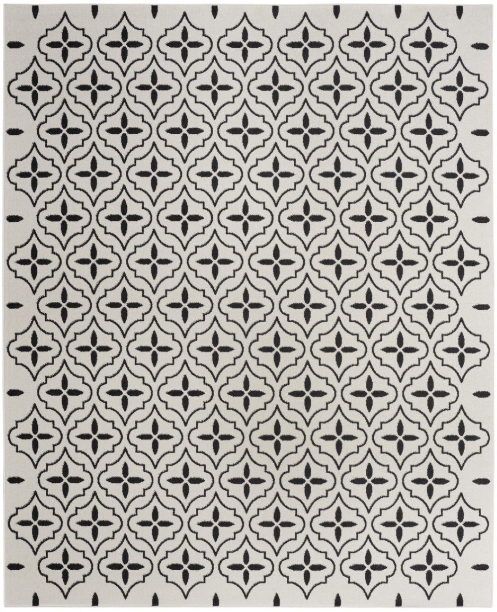HomeRoots 6' X 9' Ivory and Black Geometric Area Rug - Durable, Stylish Indoor/Outdoor Floor Covering for Any Space 572909
