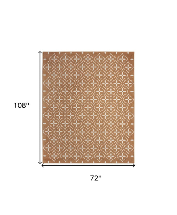 HomeRoots 6' Geometric Copper Indoor Outdoor Area Rug - Durable, Stylish, and Easy-Care for Any Space! 572910