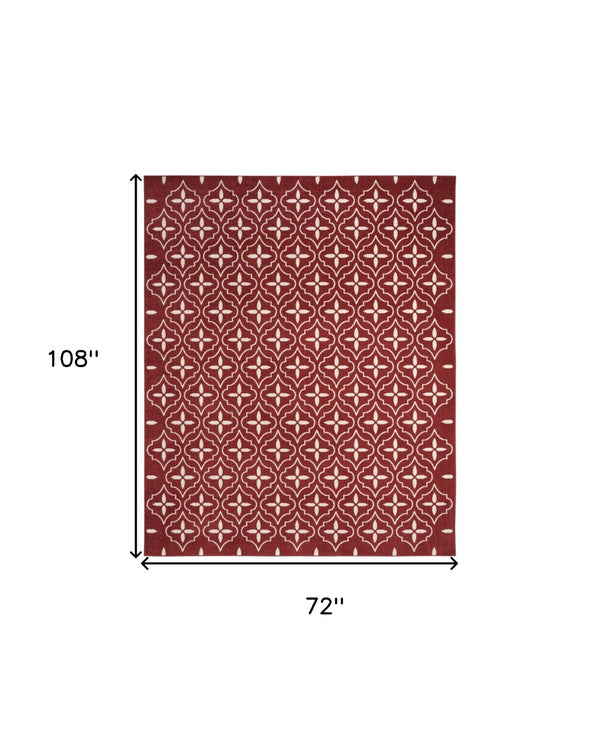 HomeRoots 6' X 9' Vibrant Brick Red & Ivory Geometric Area Rug for Indoor/Outdoor Style & Durability 572911