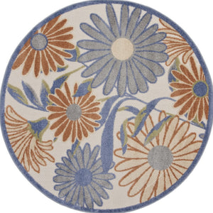 HomeRoots 8' Beige Round Floral Area Rug - Durable, Low-Maintenance Design for Indoor & Outdoor Elegance 572913