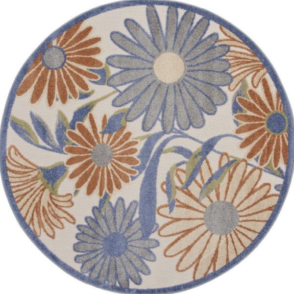 HomeRoots 8' Beige Round Floral Area Rug - Durable, Low-Maintenance Design for Indoor & Outdoor Elegance 572913