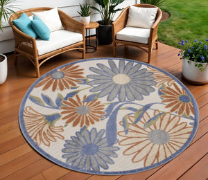 HomeRoots 8' Beige Round Floral Area Rug - Durable, Low-Maintenance Design for Indoor & Outdoor Elegance 572913