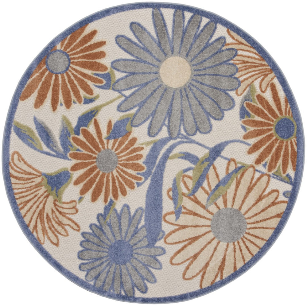 HomeRoots 8' Beige Round Floral Area Rug - Durable, Low-Maintenance Design for Indoor & Outdoor Elegance 572913