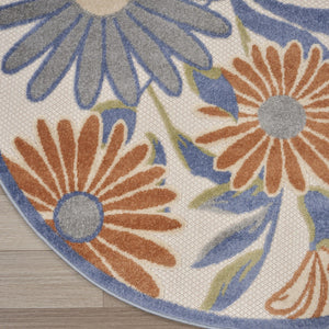 HomeRoots 8' Beige Round Floral Area Rug - Durable, Low-Maintenance Design for Indoor & Outdoor Elegance 572913