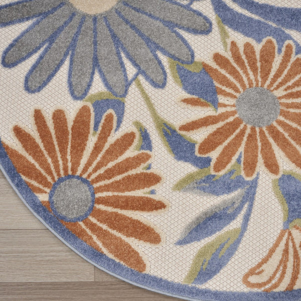 HomeRoots 8' Beige Round Floral Area Rug - Durable, Low-Maintenance Design for Indoor & Outdoor Elegance 572913