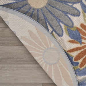 HomeRoots 8' Beige Round Floral Area Rug - Durable, Low-Maintenance Design for Indoor & Outdoor Elegance 572913