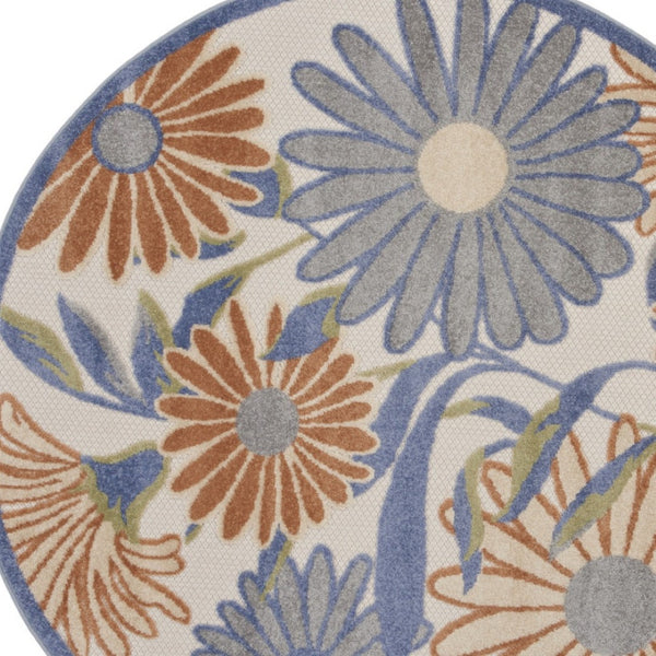 HomeRoots 8' Beige Round Floral Area Rug - Durable, Low-Maintenance Design for Indoor & Outdoor Elegance 572913