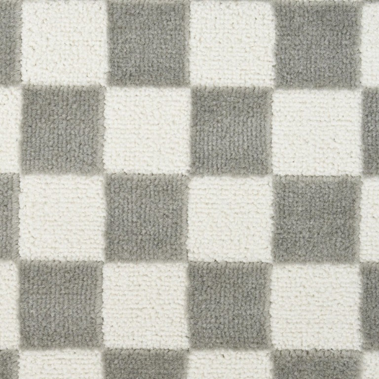6 X 9 Ivory Checkered Indoor Rug Soft Synthetic Pile for Living Room or Bedroom