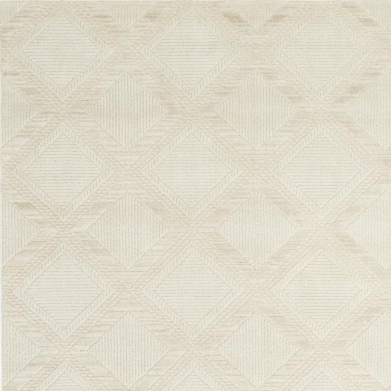HomeRoots 6 X 9 Ivory Geometric Area Rug Machine Woven Plush Synthetic Fiber for Living Rooms 572926