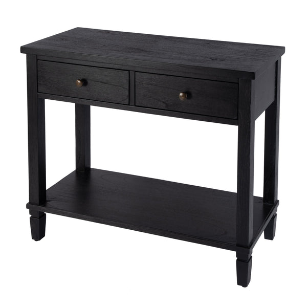 Butler Specialty Flagstaff Rectangular Wood Console Table With 2 Drawers And Open Shelf For Elegant Living Spaces Black Mdf,Mindi Wood,Mindi Veneer 5729432-butler