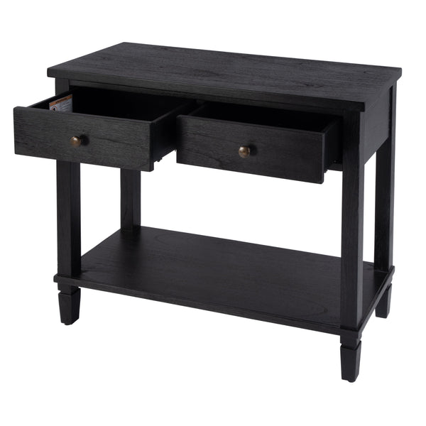 Butler Specialty Flagstaff Rectangular Wood Console Table With 2 Drawers And Open Shelf For Elegant Living Spaces Black Mdf,Mindi Wood,Mindi Veneer 5729432-butler