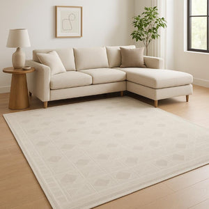 8x10 Geometric Beige Polyester Area Rug Power Loomed for Living and Dining Rooms