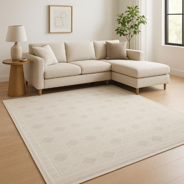 8x10 Geometric Beige Polyester Area Rug Power Loomed for Living and Dining Rooms
