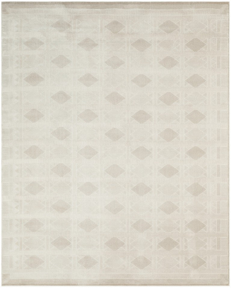 HomeRoots 8x10 Geometric Beige Polyester Area Rug Power Loomed for Living and Dining Rooms 572946