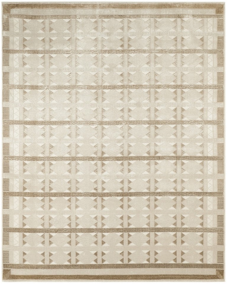 HomeRoots 8 Foot by 10 Tan Geometric Polyester Area Rug for Living Room or Bedroom 572948