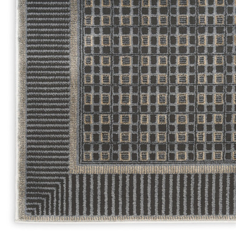 HomeRoots 8x10 Black Geometric Polyester Area Rug Power Loomed for Modern Living Spaces 572959