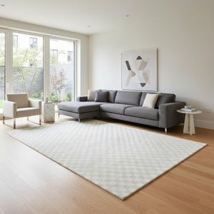 8 X 10 Ivory Classic Checkered Synthetic Area Rug for Living Room or Dining Space