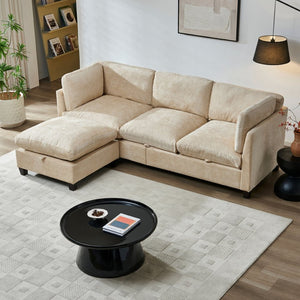 English Elm 96.5" L-shaped Chenille Sectional with Storage Ottoman Eucalyptus Frame Living Room Light Coffee W1097S00281