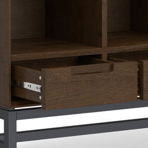 English Elm Banting 9 Cube Bookcase with Drawers Walnut Brown - Solid Rubberwood, Metal Frame, 3 Drawers, 9 Cubes B136P238617