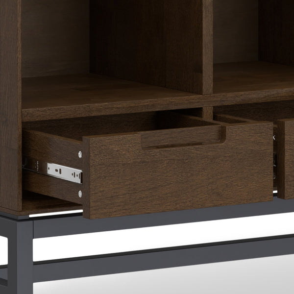 English Elm Banting 9 Cube Bookcase with Drawers Walnut Brown - Solid Rubberwood, Metal Frame, 3 Drawers, 9 Cubes B136P238617