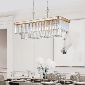 English Elm Chandeliers,rectangular Crystal Iron Frame Gold Glam Light for Dining Kitchen Living W1340P189539