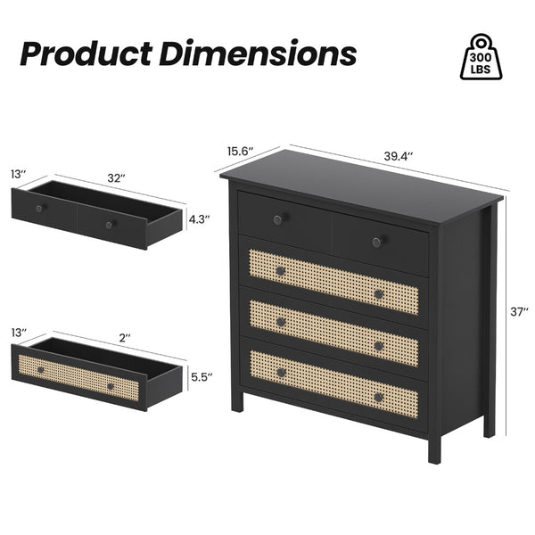 English Elm Sideboard Buffet Cabinet With 4 Drawers - Modern Black Storage Console For Kitchen & Living Room T3623P380111-GIGA