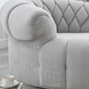 English Elm Swivel Barrel Accent Chair Chenille Tufted Round Club Seat for Living Room Lounge Grey N719S002280E