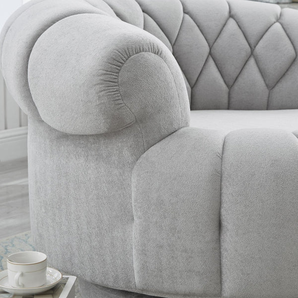 English Elm Swivel Barrel Accent Chair Chenille Tufted Round Club Seat for Living Room Lounge Grey N719S002280E