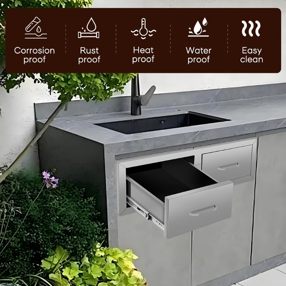 English Elm Double Drawer Stainless Steel Outdoor Kitchen Cabinet for Built-in Courtyard Storage W3167P303260