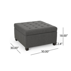 English Elm Upholstered Waffle Tufted Storage Ottoman with Birch Legs for Modern Living Rooms N757P377356E